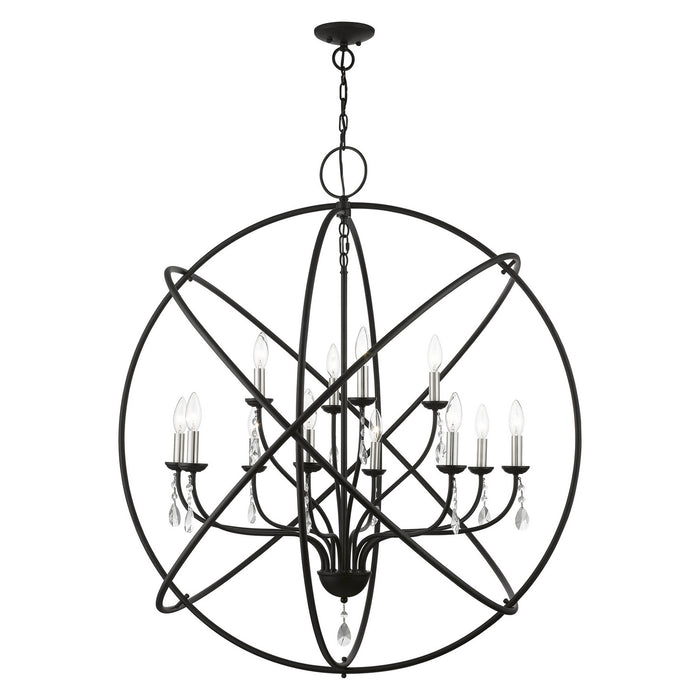 Livex Lighting 40909-04 12 Light Foyer Chandelier, Black w/Brushed Nickel Finish Candles