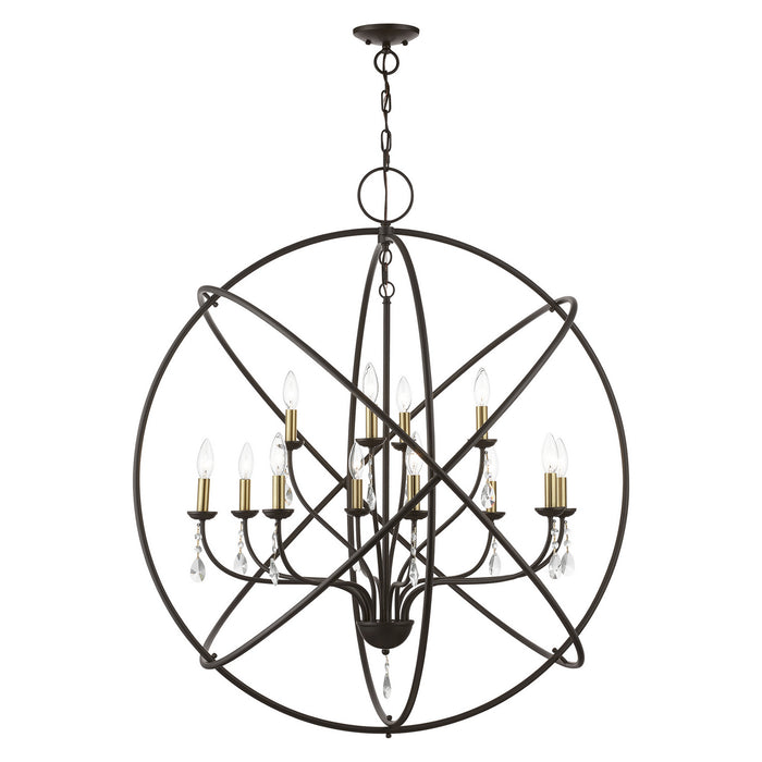 Livex Lighting 40909-07 12 Light Foyer Chandelier, Bronze w/Antique Brass Finish Candles