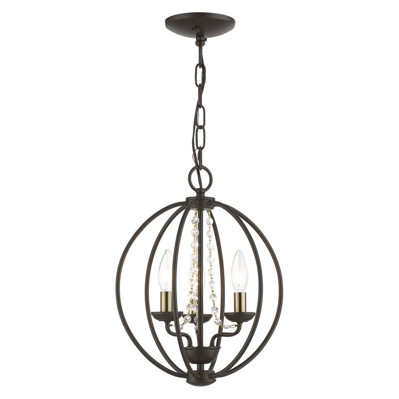 Livex Lighting 40913-07 Three Light Convertible Mini Chandelier/ Semi-Flush, Bronze w/Antique Brass Finish Candles