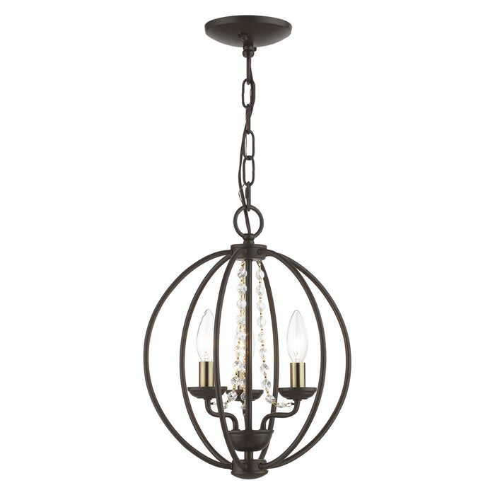 Livex Lighting 40913-07 Three Light Convertible Mini Chandelier/ Semi-Flush, Bronze w/Antique Brass Finish Candles