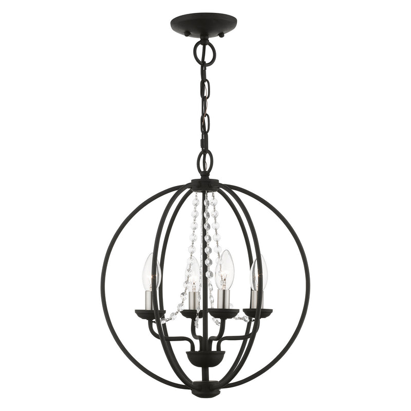 Livex Lighting 40914-04 Four Light Convertible Chandelier/ Semi-Flush, Black w/Brushed Nickel Finish Candles