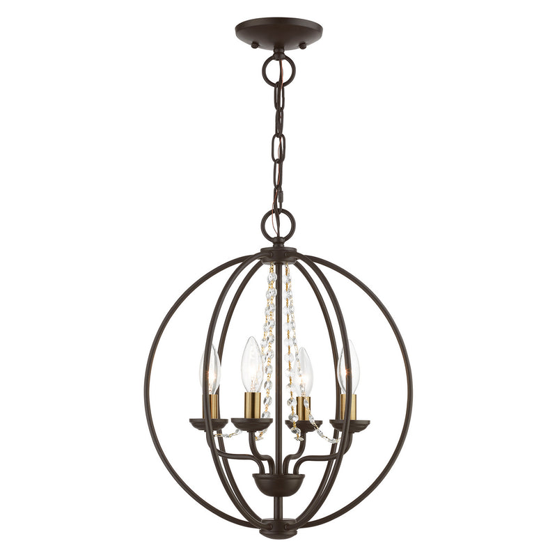 Livex Lighting 40914-07 Four Light Convertible Chandelier/ Semi-Flush, Bronze w/Antique Brass Finish Candles