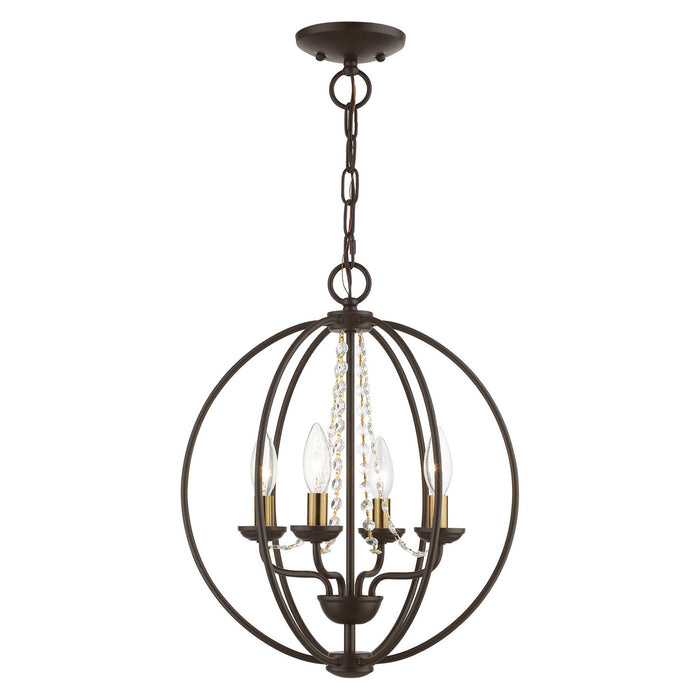 Livex Lighting 40914-07 Four Light Convertible Chandelier/ Semi-Flush, Bronze w/Antique Brass Finish Candles