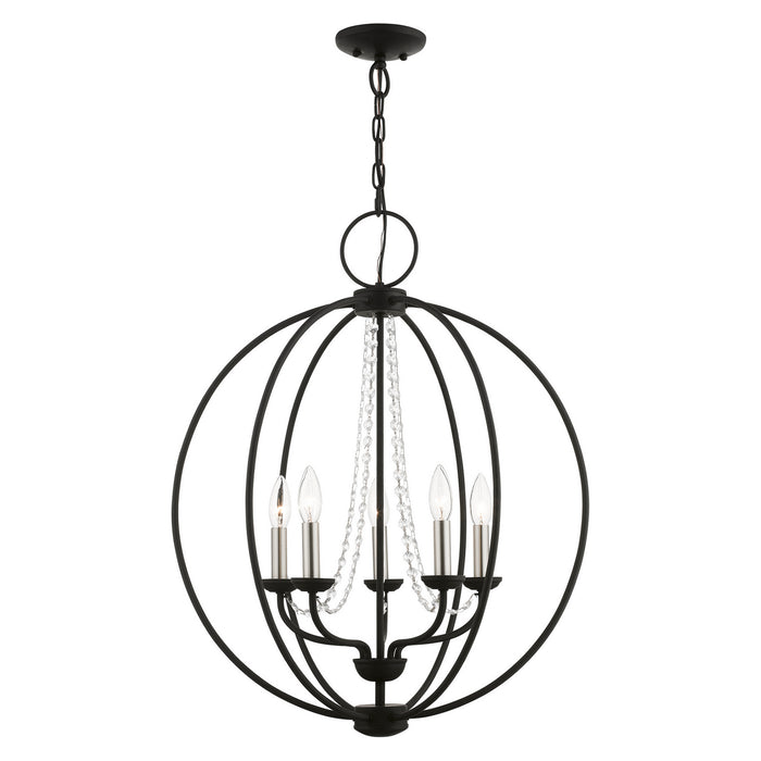 Livex Lighting 40915-04 Five Light Chandelier, Black w/Brushed Nickel Finish Candles