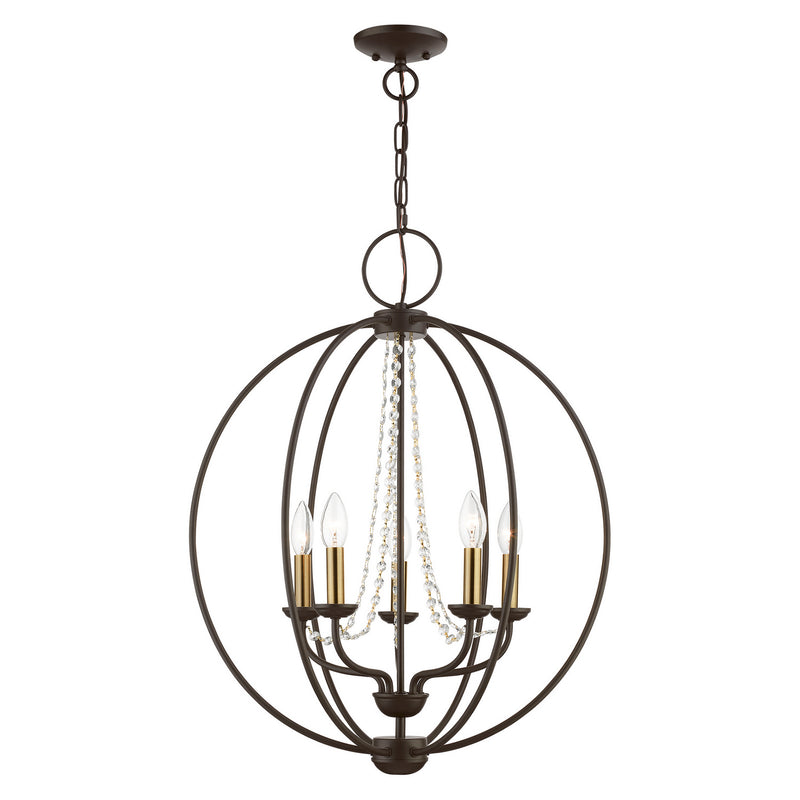 Livex Lighting 40915-07 Five Light Chandelier, Bronze w/Antique Brass Finish Candles