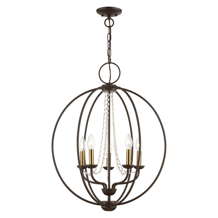 Livex Lighting 40915-07 Five Light Chandelier, Bronze w/Antique Brass Finish Candles