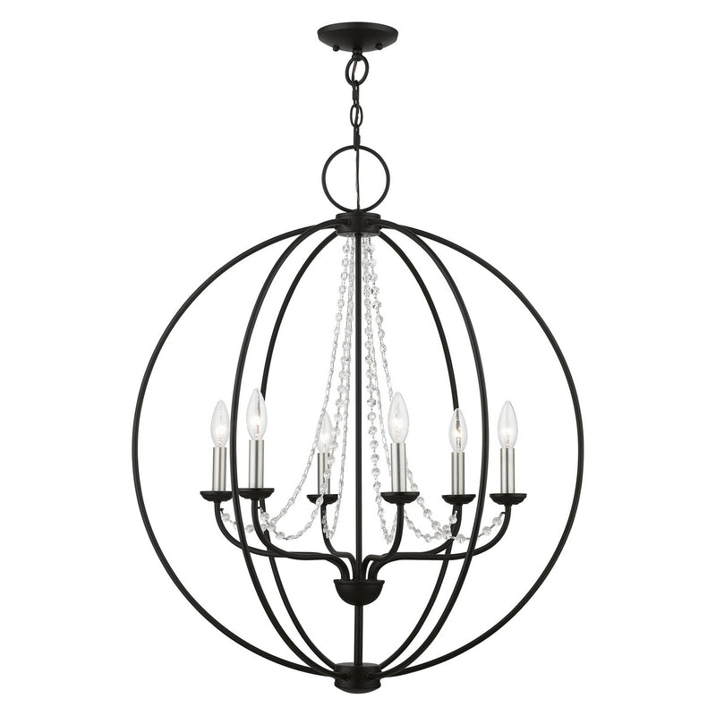 Livex Lighting 40916-04 Six Light Chandelier, Black w/Brushed Nickel Finish Candles
