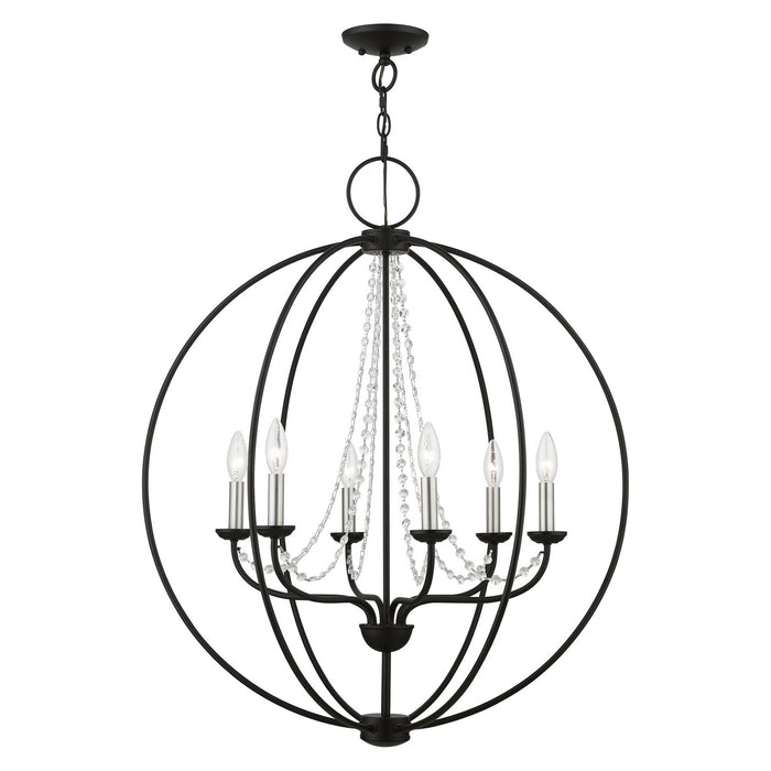 Livex Lighting 40916-04 Six Light Chandelier, Black w/Brushed Nickel Finish Candles