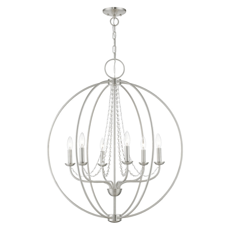 Livex Lighting 40916-91 Six Light Chandelier, Brushed Nickel