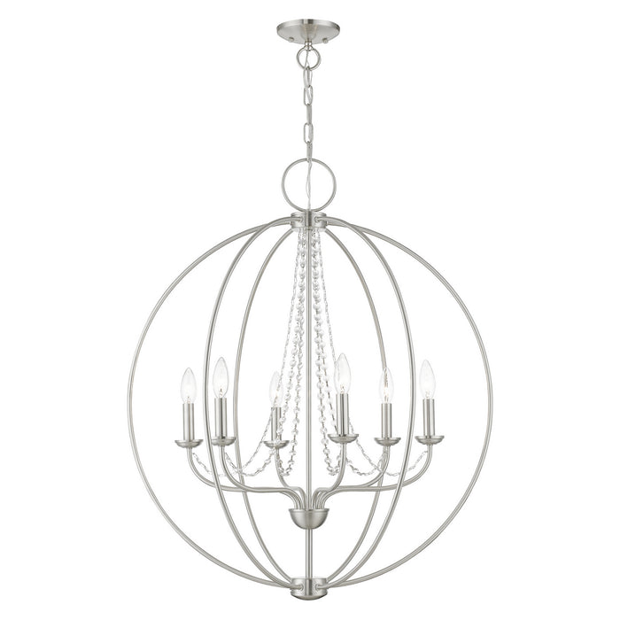 Livex Lighting 40916-91 Six Light Chandelier, Brushed Nickel