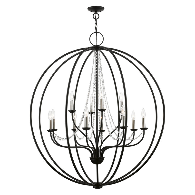 Livex Lighting 40919-04 12 Light Foyer Chandelier, Black w/Brushed Nickel Finish Candles