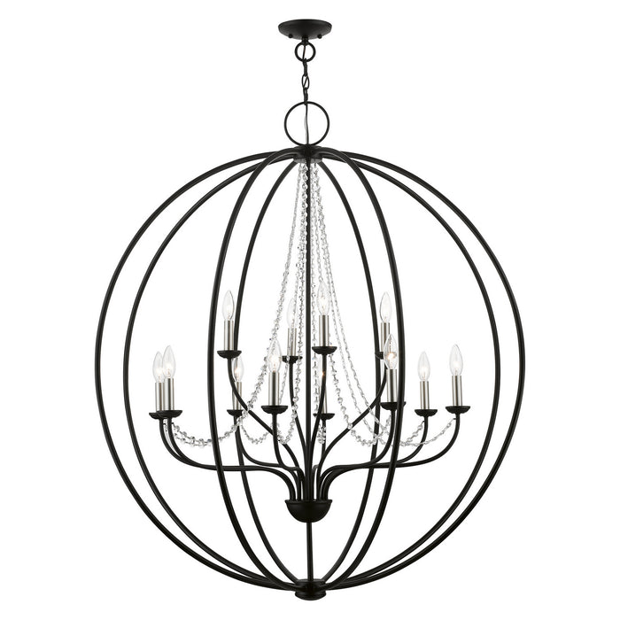 Livex Lighting 40919-04 12 Light Foyer Chandelier, Black w/Brushed Nickel Finish Candles