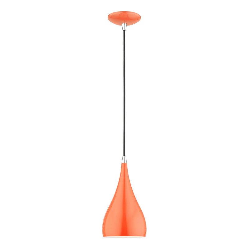 Livex Lighting 41171-77 One Light Mini Pendant, Shiny Orange w/Polished Chrome