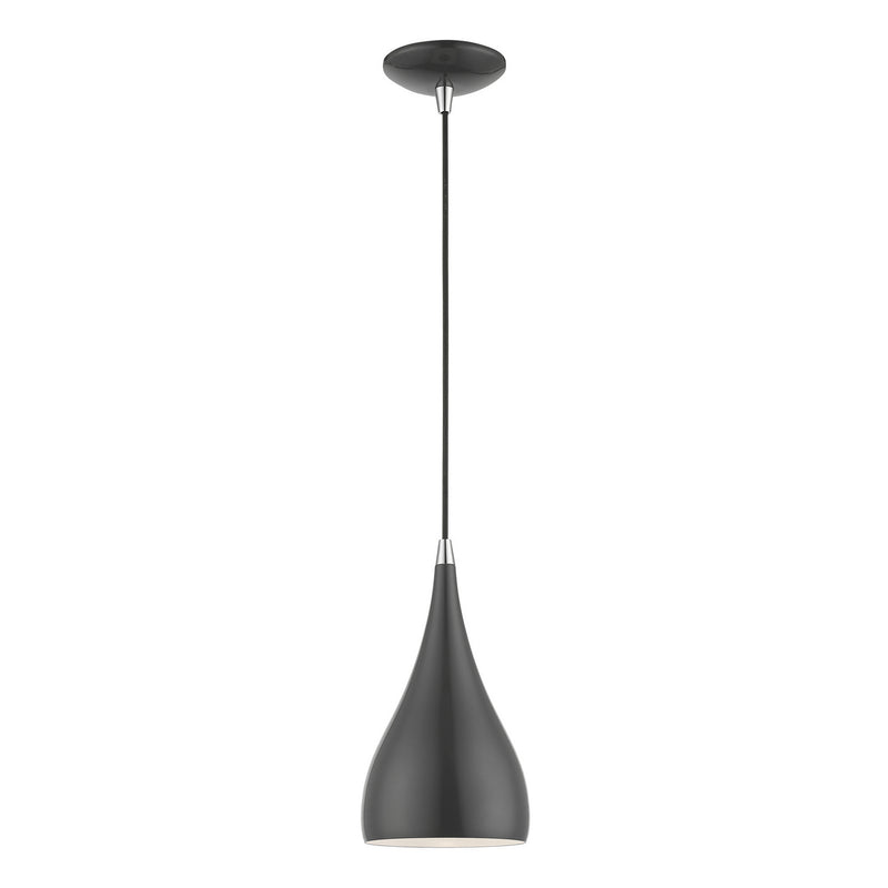 Livex Lighting 41171-96 One Light Mini Pendant, Shiny Dark Gray w/Polished Chrome