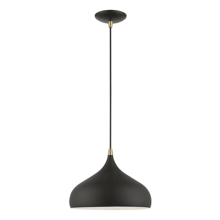 Livex Lighting 41172-14 One Light Pendant, Textured Black w/Antique Brass