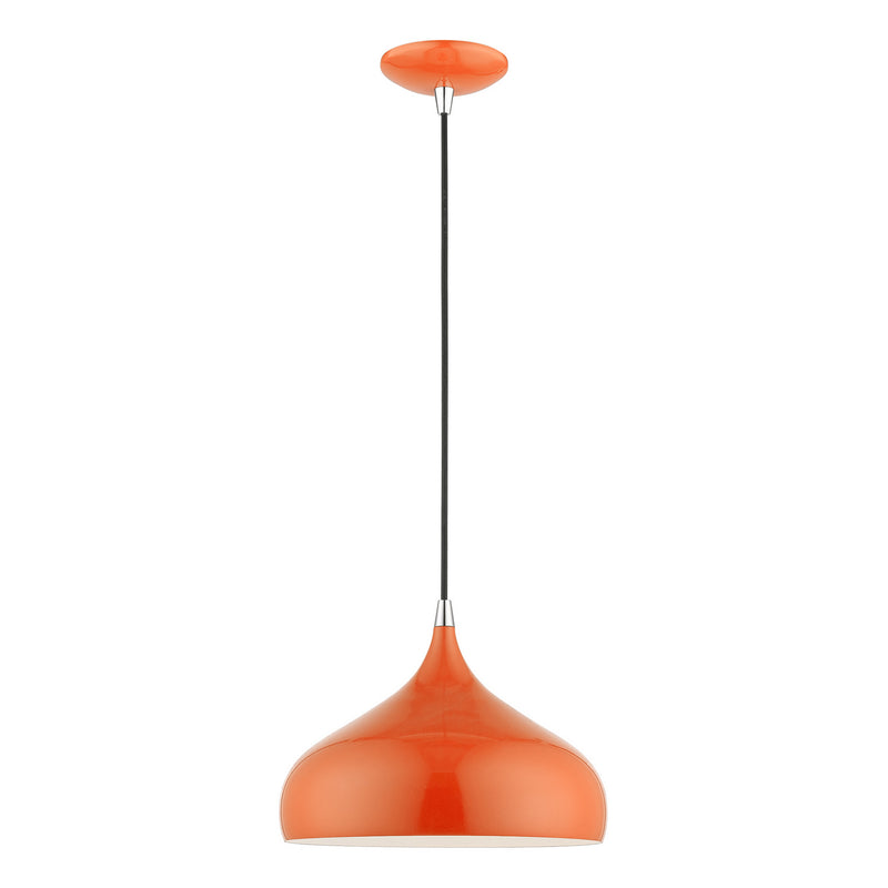 Livex Lighting 41172-77 One Light Pendant, Shiny Orange w/Polished Chrome