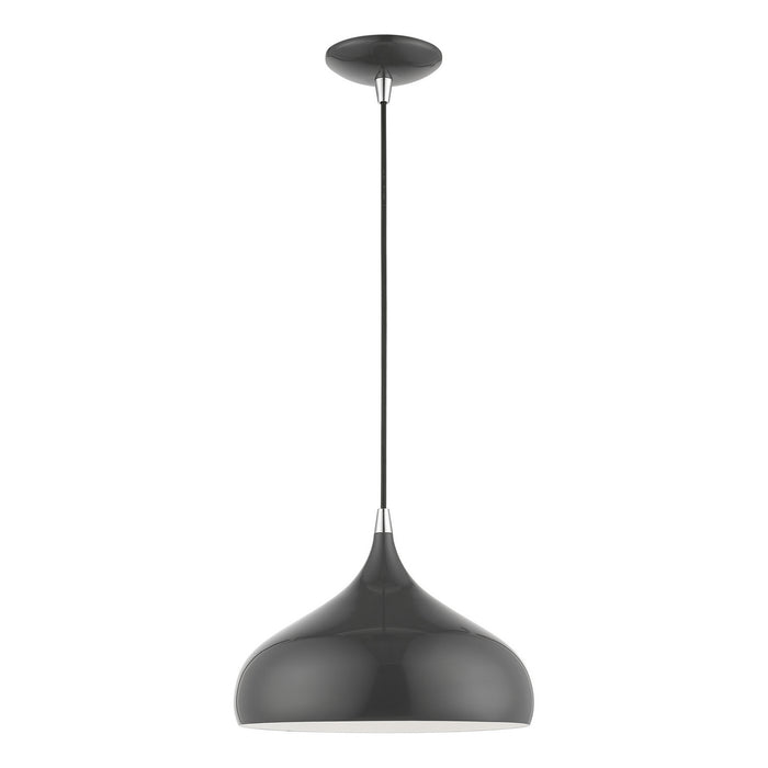 Livex Lighting 41172-96 One Light Pendant, Shiny Dark Gray w/Polished Chrome