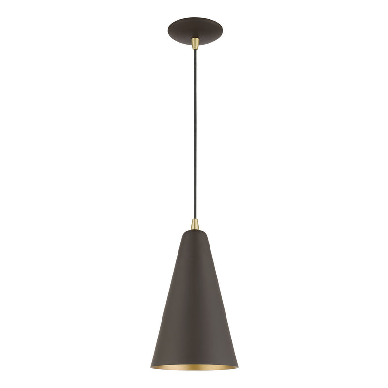 Livex Lighting 41175-07 One Light Mini Pendant, Bronze w/Antique Brass