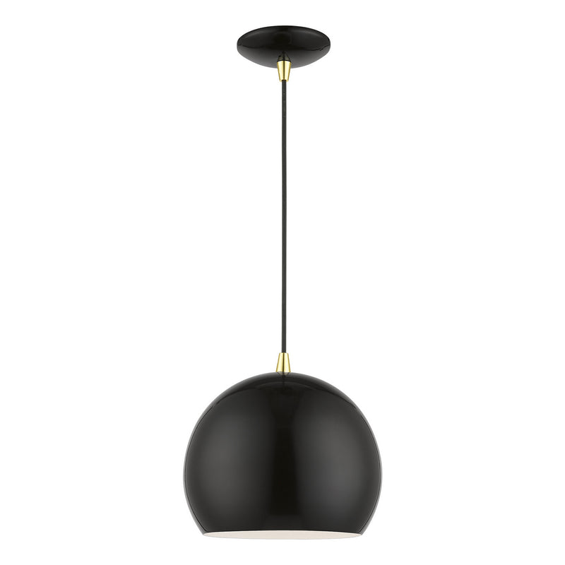 Livex Lighting 41181-68 One Light Pendant, Shiny Black w/Polished Brass