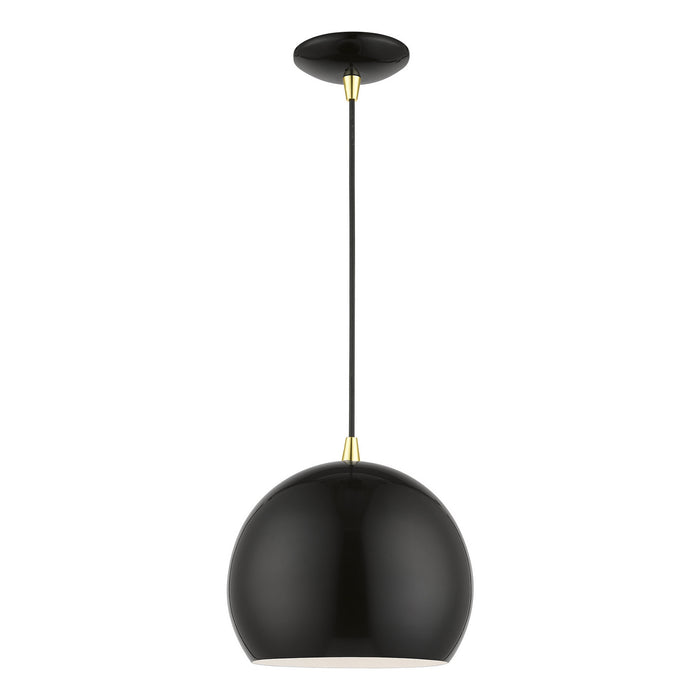 Livex Lighting 41181-68 One Light Pendant, Shiny Black w/Polished Brass