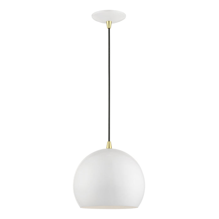 Livex Lighting 41181-69 One Light Pendant, Shiny White w/Polished Brass