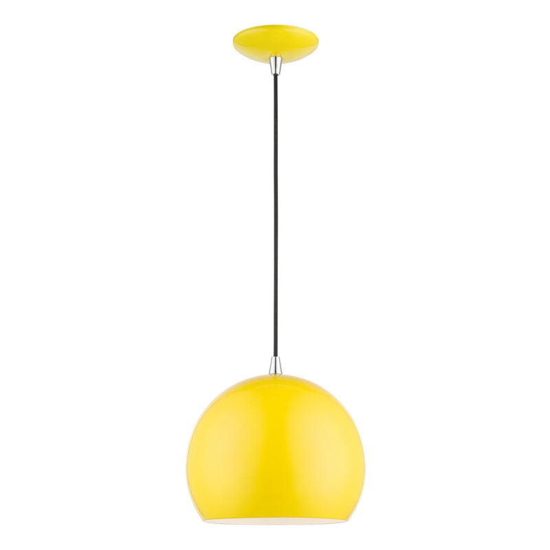 Livex Lighting 41181-82 One Light Pendant, Shiny Yellow w/Polished Chrome