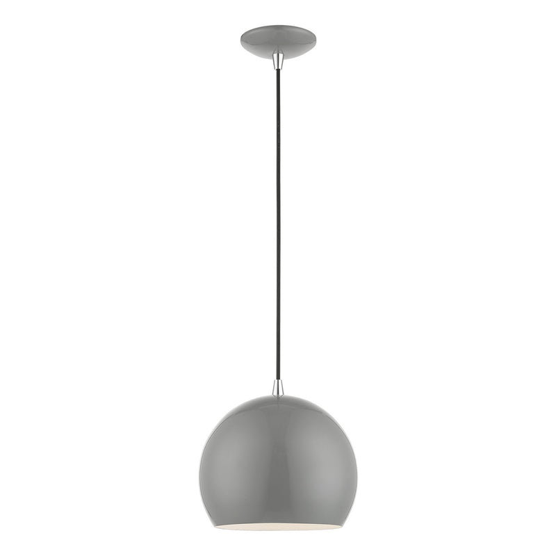 Livex Lighting 41181-90 One Light Pendant, Shiny Light Gray w/Polished Chrome