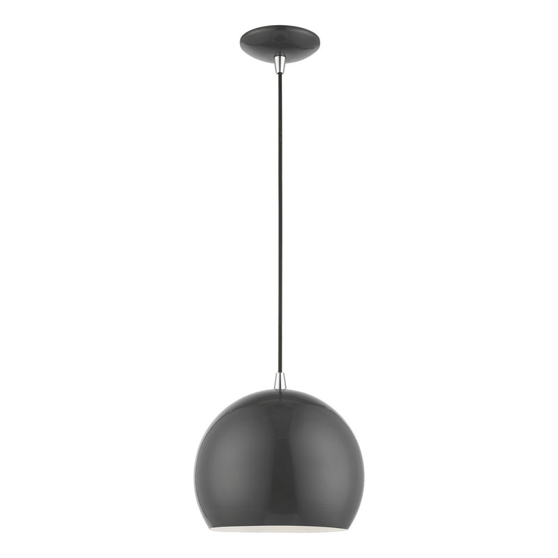 Livex Lighting 41181-96 One Light Pendant, Shiny Dark Gray w/Polished Chrome