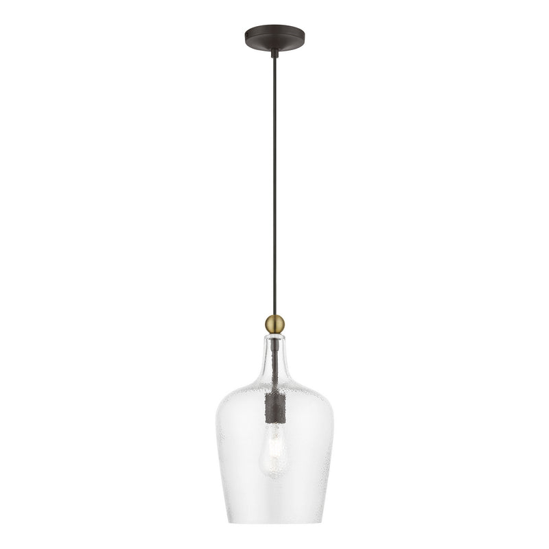 Livex Lighting 41237-07 One Light Pendant, Bronze w/Antique Brass