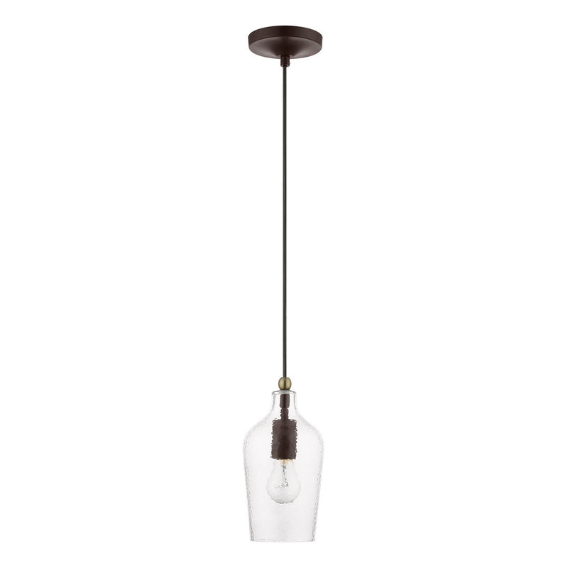 Livex Lighting 41240-07 One Light Mini Pendant, Bronze w/Antique Brass