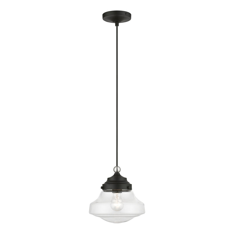 Livex Lighting 41293-04 One Light Mini Pendant, Black w/Brushed Nickel