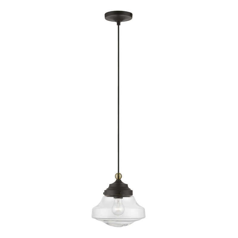 Livex Lighting 41293-07 One Light Mini Pendant, Bronze w/Antique Brass