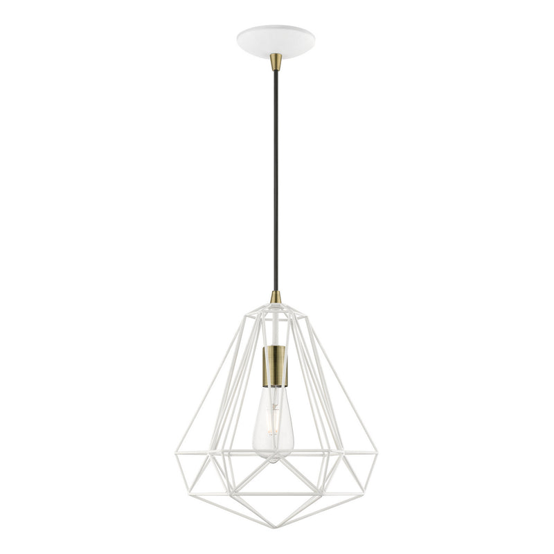 Livex Lighting 41324-13 One Light Pendant, Textured White w/Antique Brass