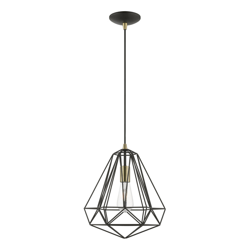 Livex Lighting 41324-14 One Light Pendant, Textured Black w/Antique Brass