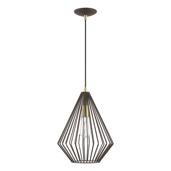 Livex Lighting 41325-07 One Light Pendant, Bronze w/Antique Brass