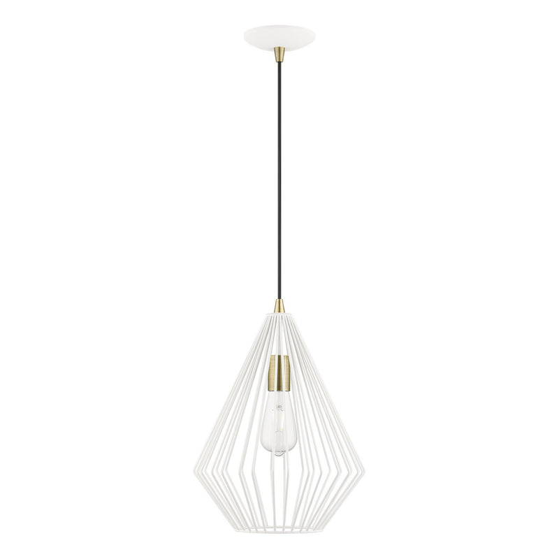 Livex Lighting 41325-13 One Light Pendant, Textured White w/Antique Brass