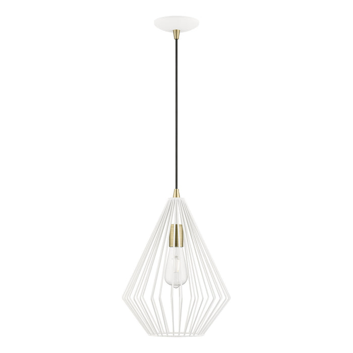 Livex Lighting 41325-13 One Light Pendant, Textured White w/Antique Brass