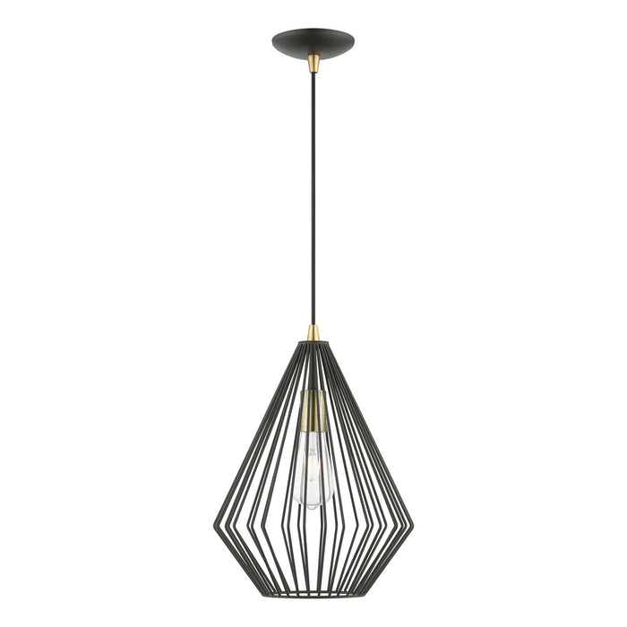 Livex Lighting 41325-14 One Light Pendant, Textured Black w/Antique Brass
