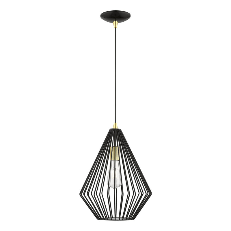 Livex Lighting 41325-68 One Light Pendant, Shiny Black w/Polished Brass