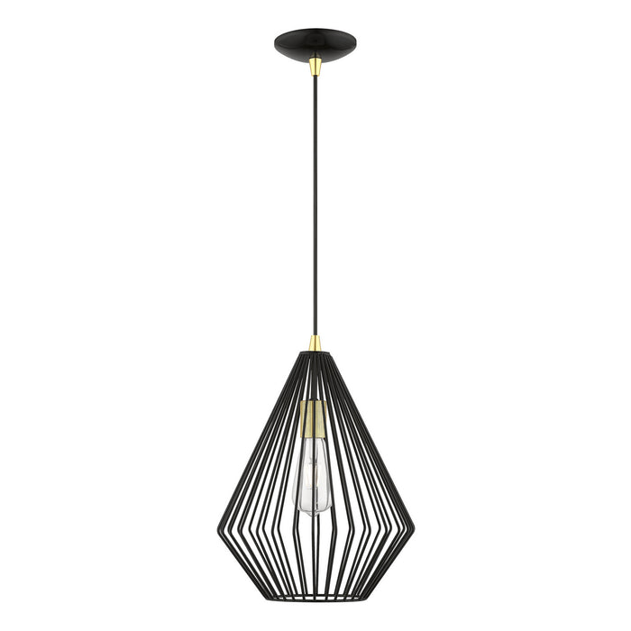 Livex Lighting 41325-68 One Light Pendant, Shiny Black w/Polished Brass