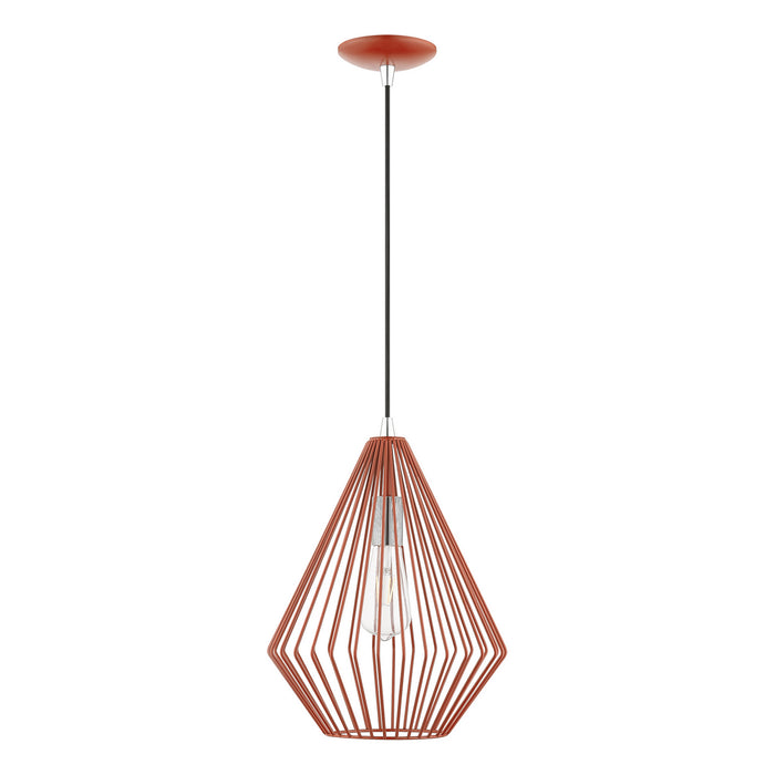 Livex Lighting 41325-72 One Light Pendant, Shiny Red w/Polished Chrome