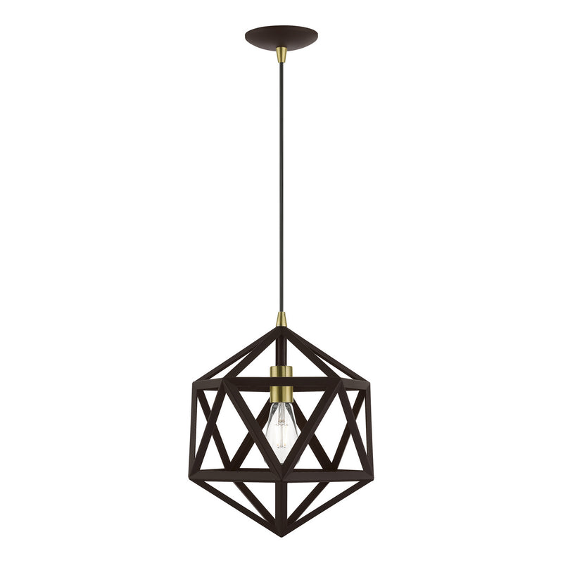 Livex Lighting 41328-07 One Light Pendant, Bronze w/Antique Brass