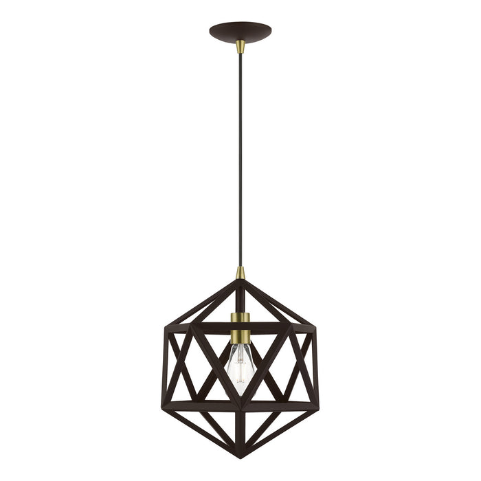 Livex Lighting 41328-07 One Light Pendant, Bronze w/Antique Brass