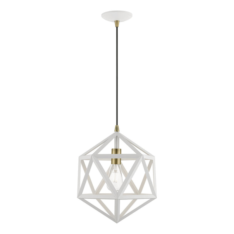 Livex Lighting 41328-13 One Light Pendant, Textured White w/Antique Brass