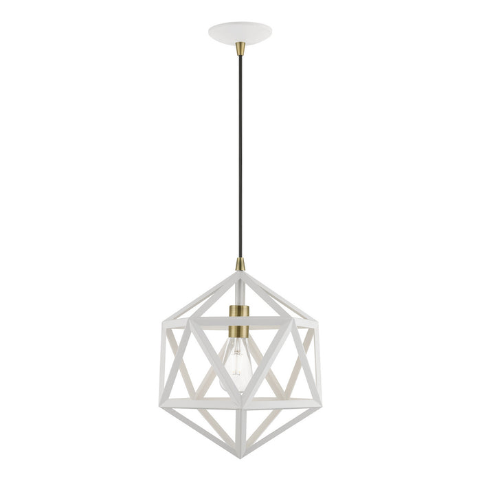 Livex Lighting 41328-13 One Light Pendant, Textured White w/Antique Brass