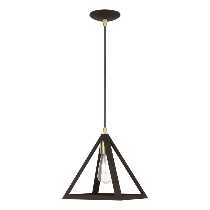 Livex Lighting 41329-07 One Light Pendant, Bronze w/Antique Brass