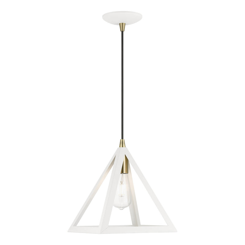 Livex Lighting 41329-13 One Light Pendant, Textured White w/Antique Brass