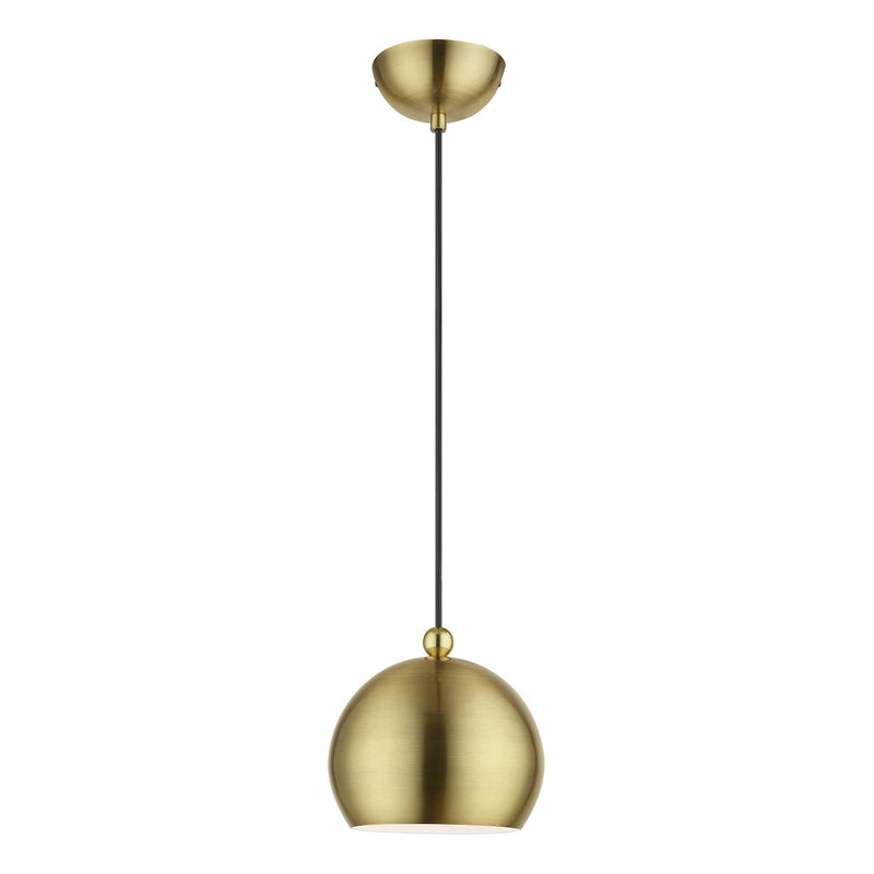 Livex Lighting 45481-01 One Light Mini Pendant, Antique Brass w/Polished Brass