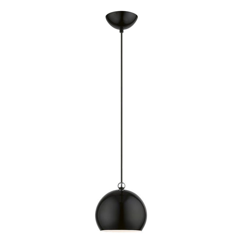 Livex Lighting 45481-68 One Light Mini Pendant, Shiny Black w/Polished Chrome