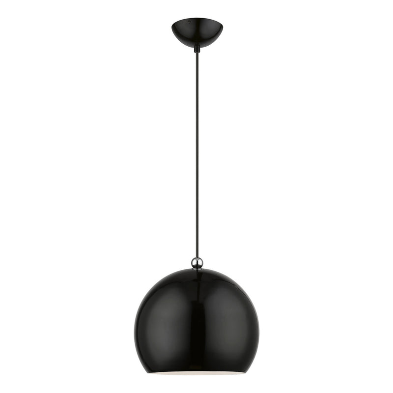 Livex Lighting 45482-68 One Light Pendant, Shiny Black w/Polished Chrome